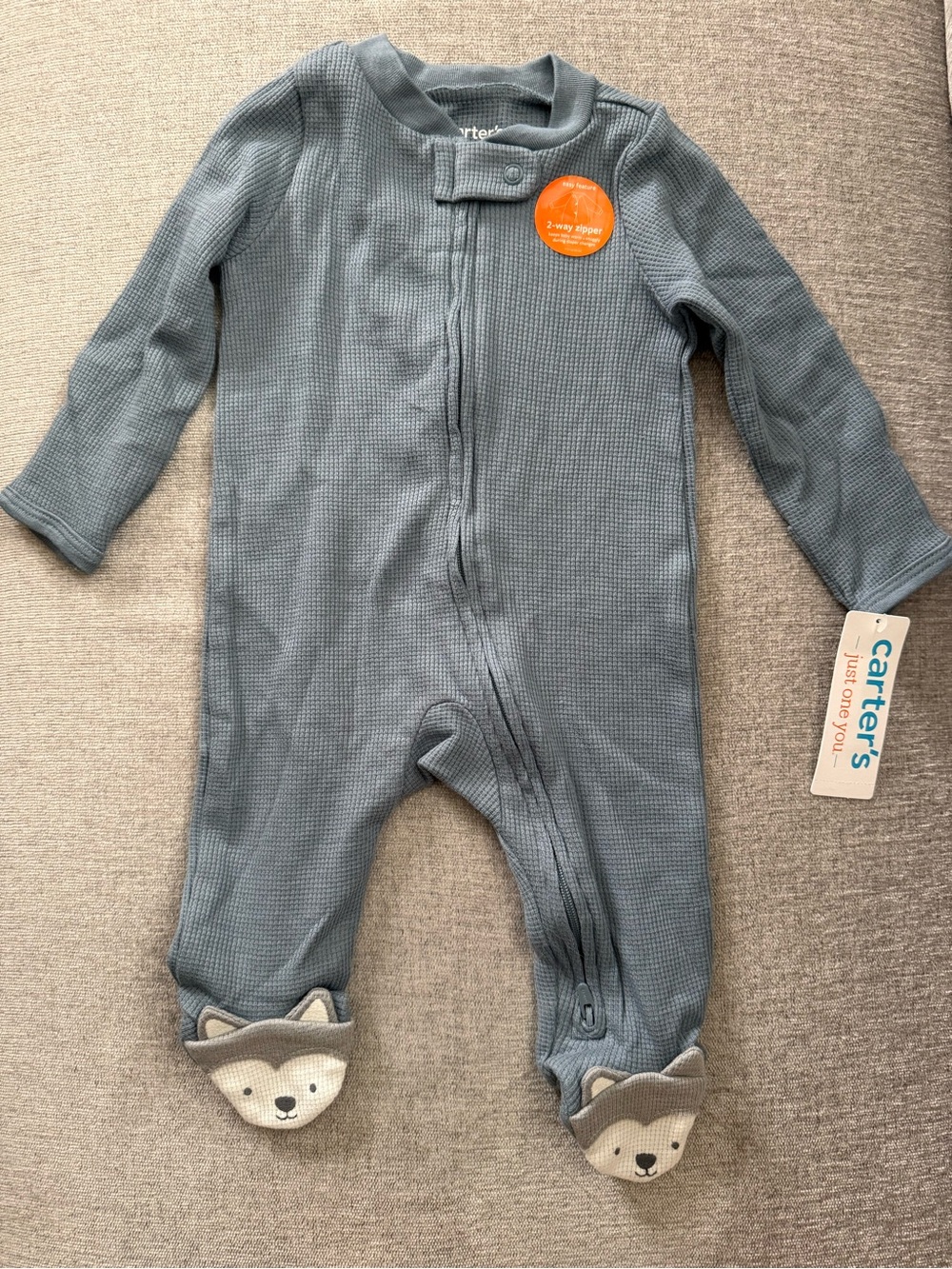 NWT Carter's Blue Waffle Knit Husky Footie Pajamas